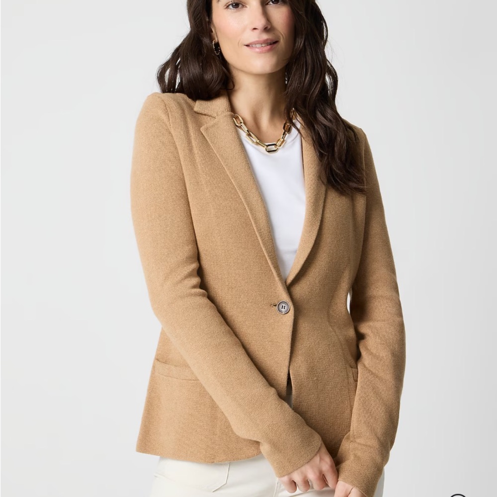 J. Crew Petite Medium One Button Knit Blazer New With Tags Work Travel Neutral